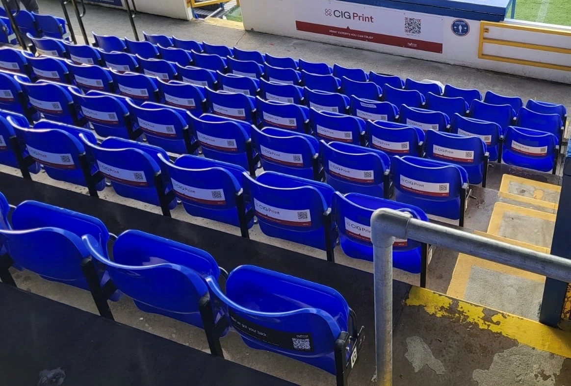 Advantage Seat — personalised seat sticker with a fan's name